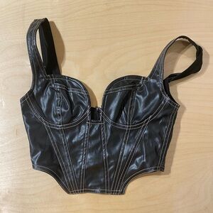 Rehab Lab Black Faux Leather Bustier Top Small (PB)